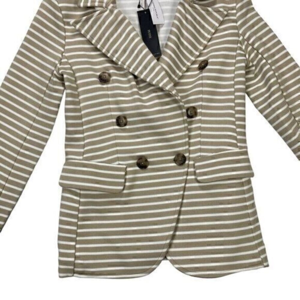 Banana Republic Striped Double Breasted Knit Blazer Women XXS Tan White Chic NWT - Picture 4 of 16